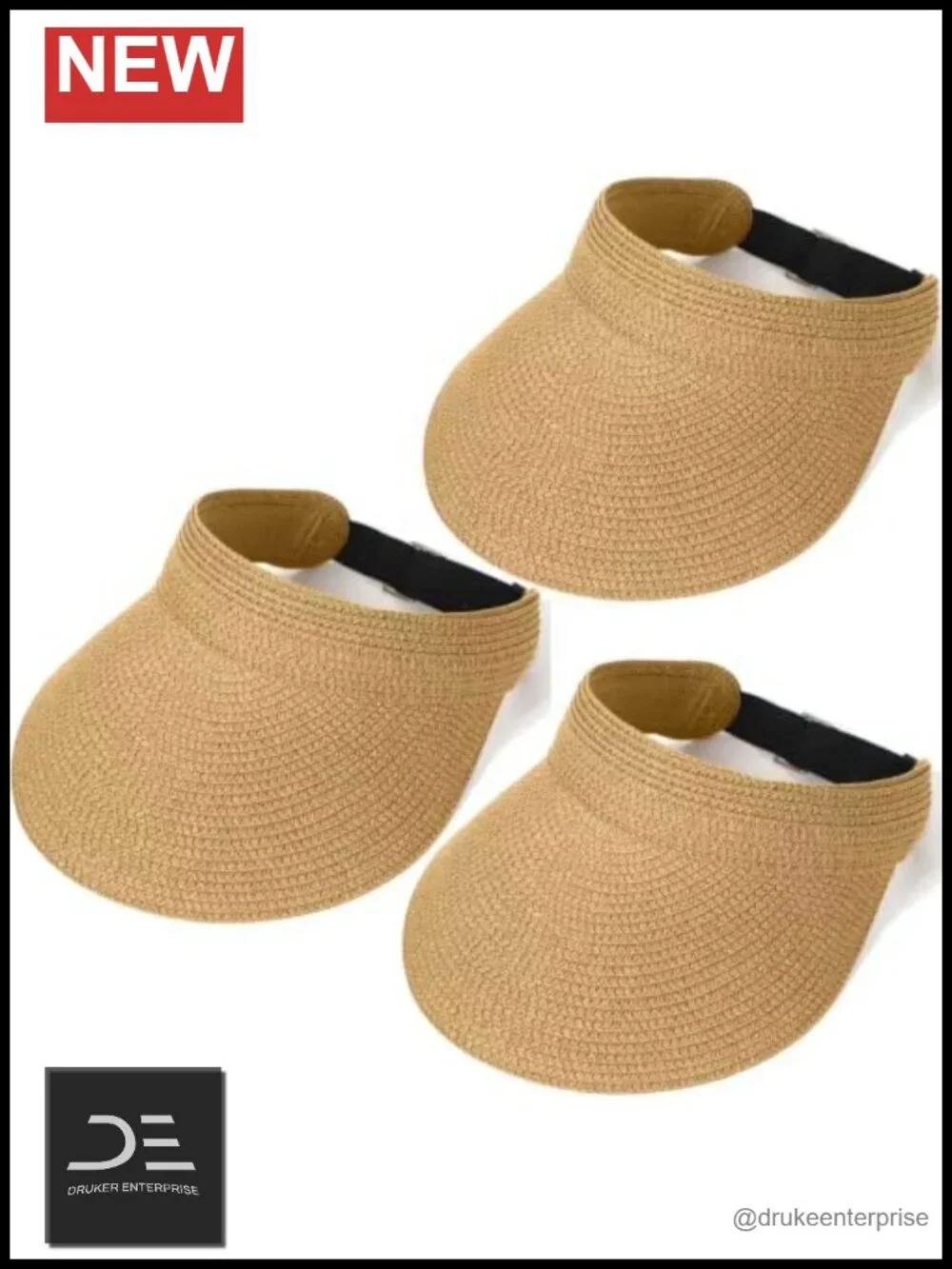 3 Pack Paper Straw Sun Visor Hats Wide Brim UPF 50+
